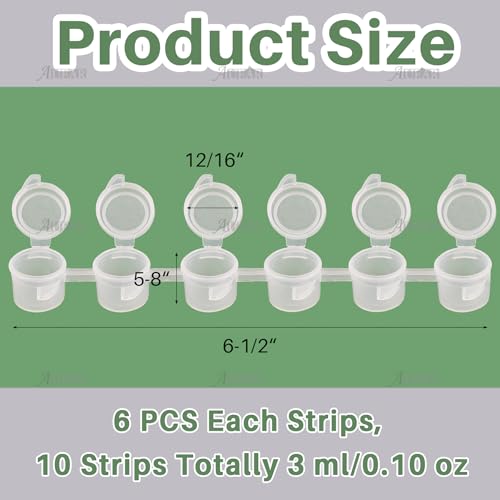 AUEAR 60 Pieces Empty Paint Pot 10 Strips Mini Container with Lid Clear Acrylic for Schools Classrooms Paintings Art Festivals (3ml/ 0.1oz) - Image 2