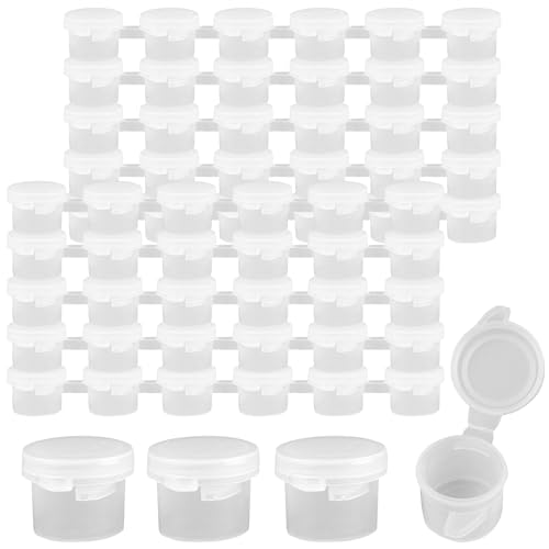 AUEAR 60 Pieces Empty Paint Pot 10 Strips Mini Container with Lid Clear Acrylic for Schools Classrooms Paintings Art Festivals (3ml/ 0.1oz) - Image 1