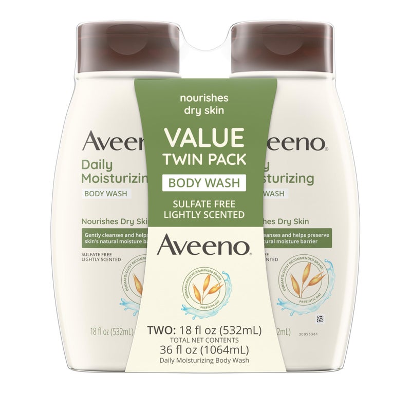 Aveeno Daily Moisturizing Body Wash Cleanser & Shaving Gel for Men & Women, Clean-Rinsing for Softer & Smoother Skin, Gentle & Lightly Scented, 18 fl.â€¯Oz, Pack of 2 - Image 1
