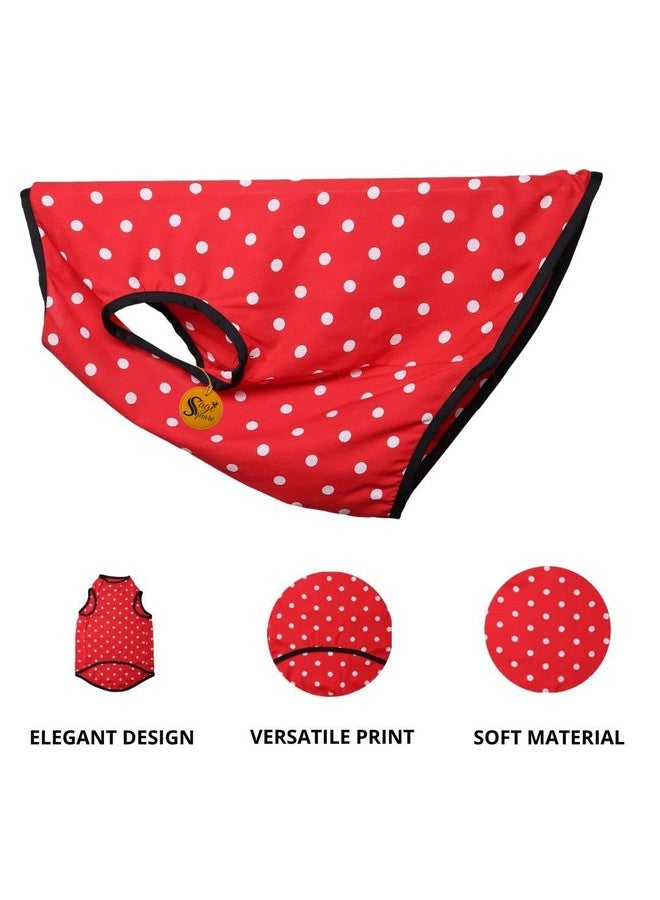 سايج سكوير تي شيرت مطبوع عليه صورة كلب مجنون، تي شيرت عصري للكلاب، خفيف الوزن وناعم للغاية، ملابس مريحة وجيدة التهوية للكلاب، ملابس عصرية (مقاس كبير جدًا - 30 بوصة) (أحمر بولكا) - Image 2