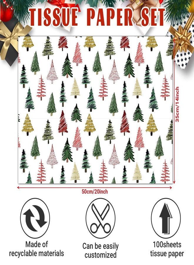 Bolsome 100 Sheets 20 * 14 Inches Christmas Tissue Paper for Gift Bags Boho Xmas Tree Printed Tissue Paper for Gift Wrapping for Winter Holidays Xmas Party DIY Craft - Image 2
