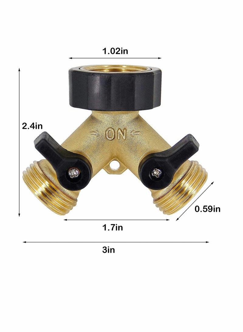 Hose Splitter 2 Way Garden Heavy Duty Solid Brass Hose Y Splitter Hose Faucet Splitter 3or4" Brass Hose Adapter Connectors Shut Off Valve Hose SP IGot Adapter 2 Valves 1 Pack - Image 2