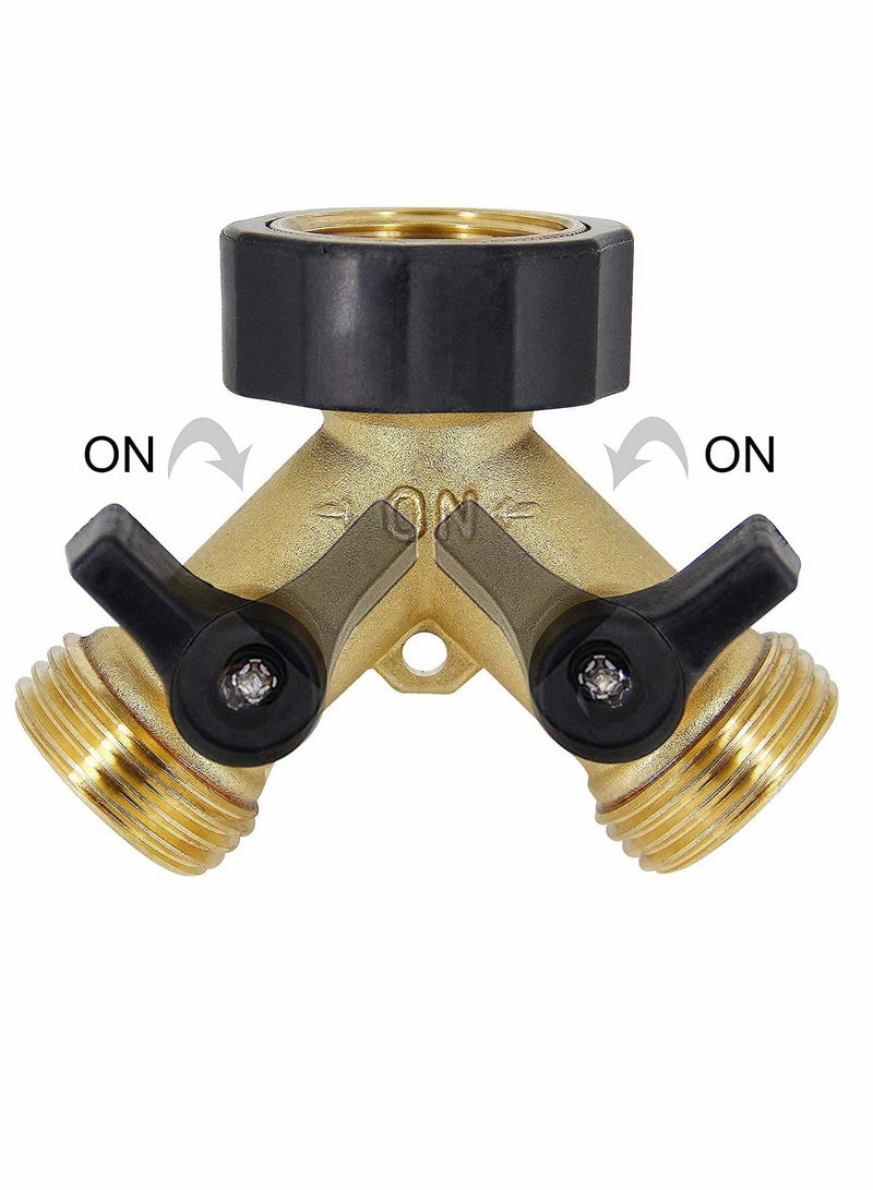 Hose Splitter 2 Way Garden Heavy Duty Solid Brass Hose Y Splitter Hose Faucet Splitter 3or4" Brass Hose Adapter Connectors Shut Off Valve Hose SP IGot Adapter 2 Valves 1 Pack - Image 4