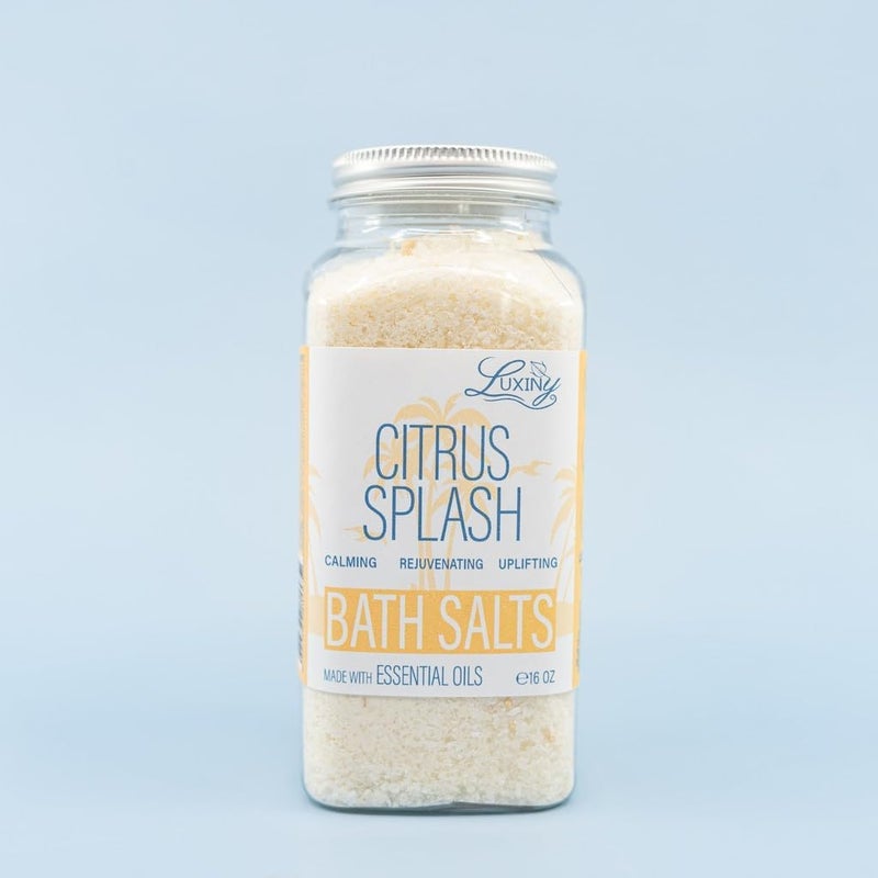 Bath Salts for Women Relaxing Sea Salt Bath Soak with Moisturizing Almond Oil and Essential Oils Made in The USA by Luxiny 16 oz Citrus Splash