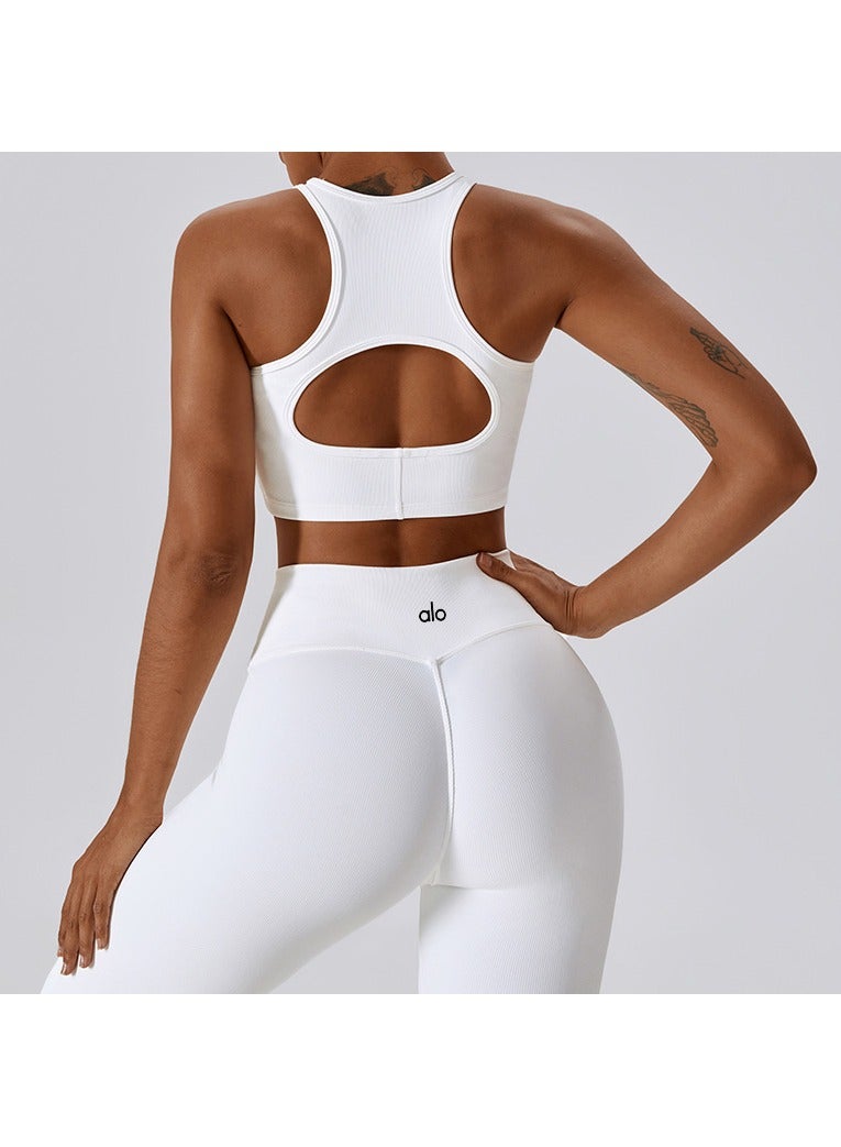 alo Alo Yoga Yoga Backless T-shirt, Pure Original High-Intensity Running Underwear, Ribbed Openwork Back Design, Shockproof Bra  - Image 4