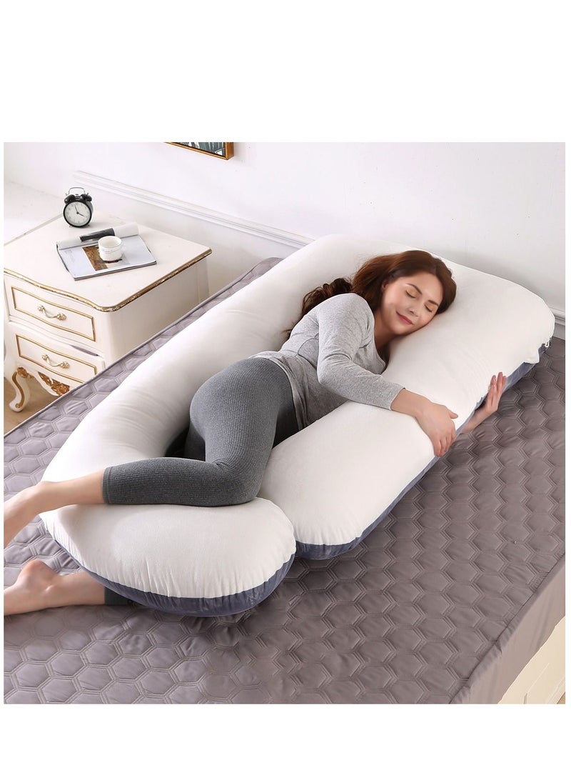 molody Pregnancy pillow, G-shaped maternity pillow with removable cover, large pillow for whole body for pregnant women (grey and white) 