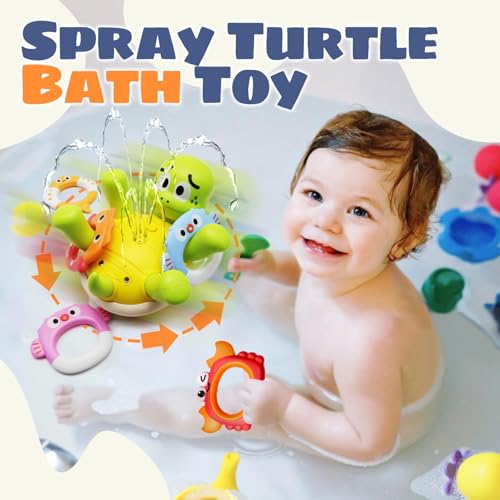 Sizobi Baby Bath Toys, Rechargeable Turtle Bath Toy Sprinkler for Toddler with 5 Rings, Bathtub Fountain Spray Toy, Pool Water Bath Toys for Kids Ages 1-3 Boys Girls Birthday Christmas Gifts - Image 2
