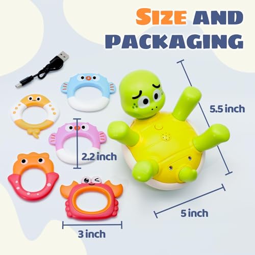 Sizobi Baby Bath Toys, Rechargeable Turtle Bath Toy Sprinkler for Toddler with 5 Rings, Bathtub Fountain Spray Toy, Pool Water Bath Toys for Kids Ages 1-3 Boys Girls Birthday Christmas Gifts - Image 5