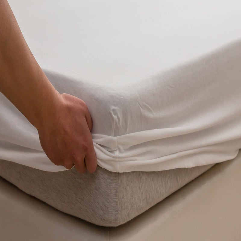 PURE ERA Jersey Knit Cotton Fitted Bottom Sheet ONLY No Flat Sheet or Pillow Cases Extra Deep Pocket Up to 15 to 20 Ultra Soft Comfy Breathable Off White King