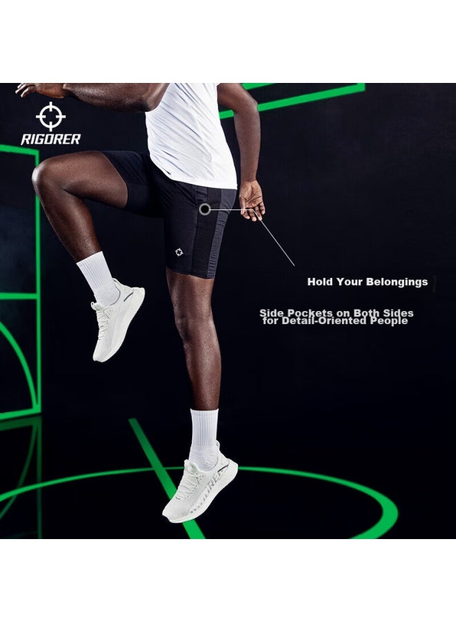 Rigorer Woven Shorts, Running Sports Exercise Basketball Comfortable Breathable Shorts, Z122211524, Pure Black, XL - Image 3