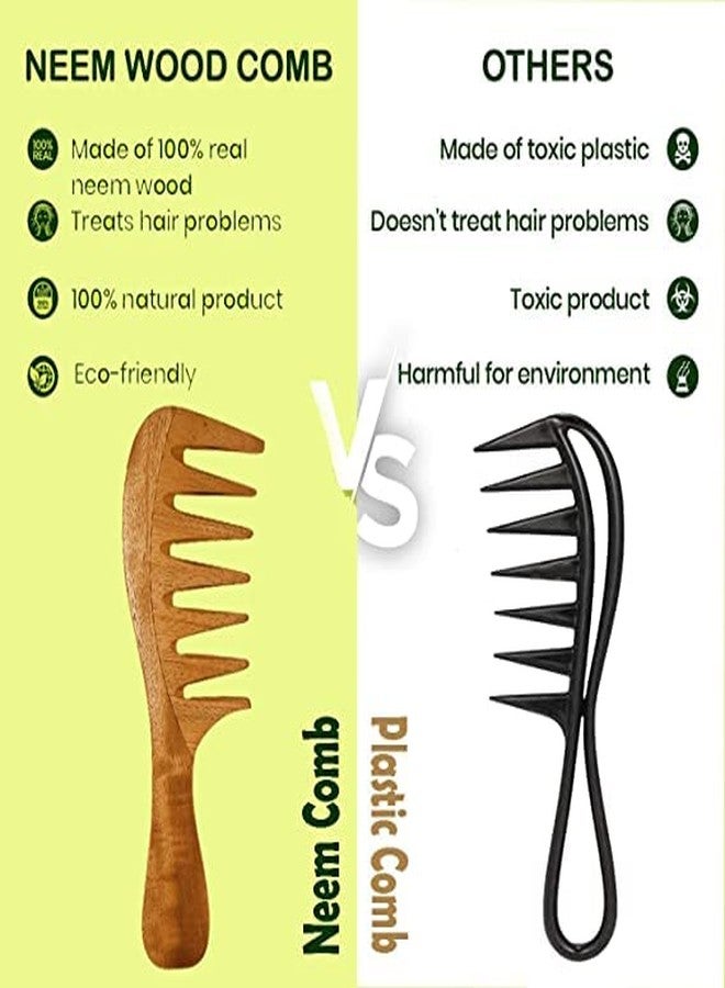 Rufiys Neem Wooden Comb Set | Wide Tooth Comb for Women & Men | Detangling | Anti Dandruff | Hair Growth - Combo Pack - Image 2