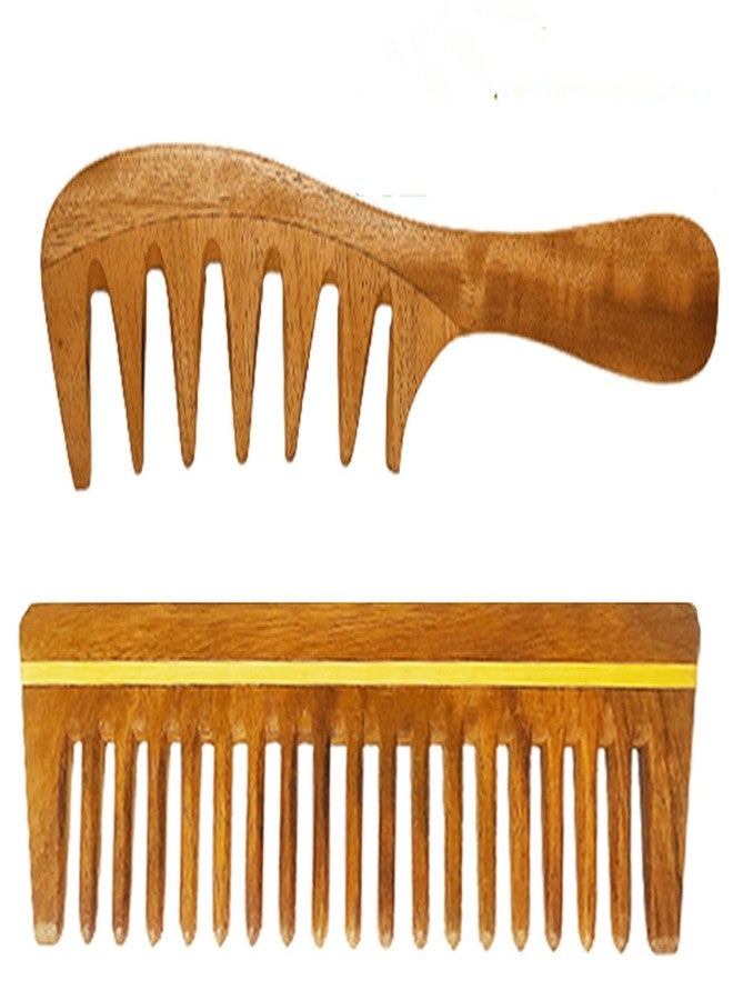 Rufiys Neem Wooden Comb Set | Wide Tooth Comb for Women & Men | Detangling | Anti Dandruff | Hair Growth - Combo Pack - Image 1