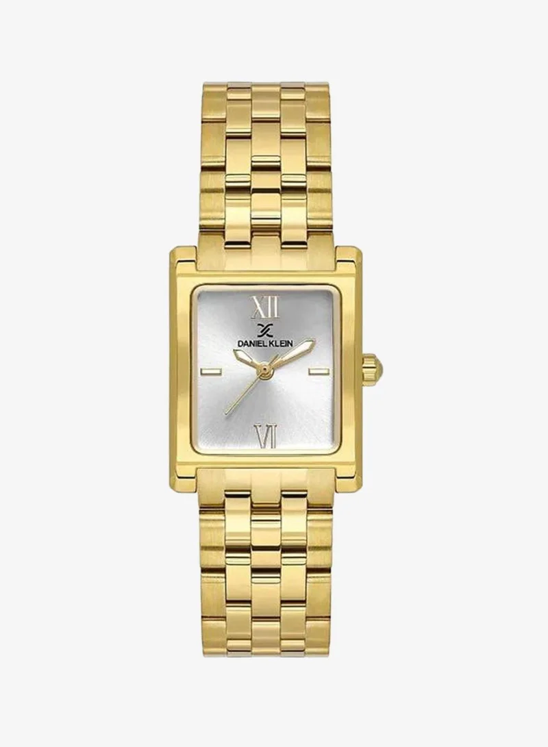 Daniel Klein Women's Stainless Steel Gold Alloy Case Analog Silver Square Sunray Dial Japanese Quartz Premium 30 Meters Water Resistant