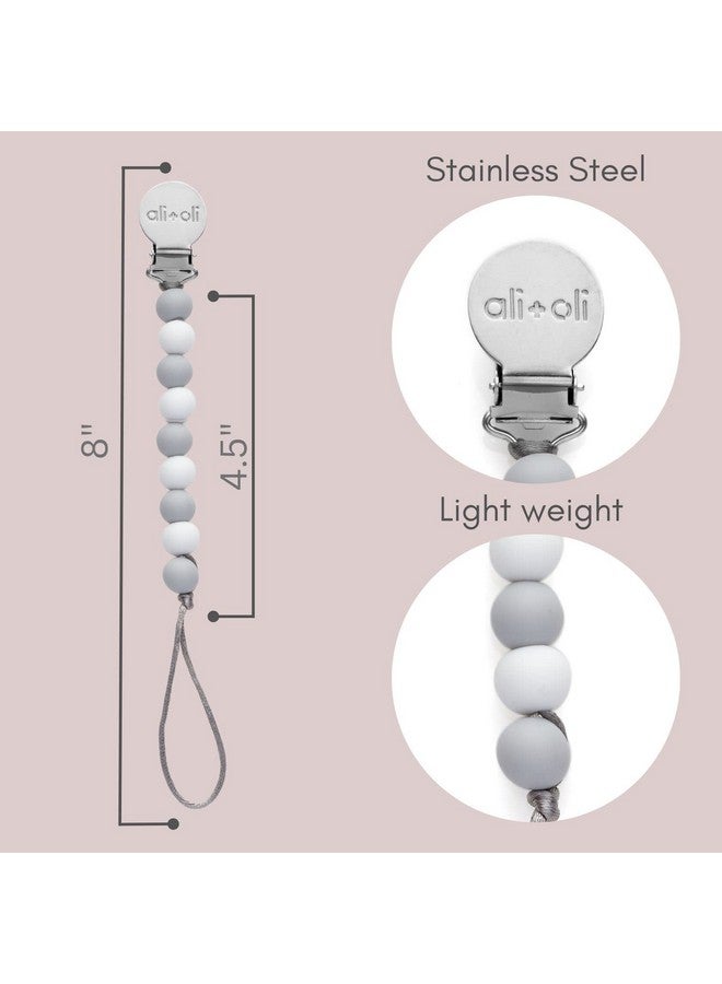 Ali+Oli Silicone Pacifier Clip For Baby (Thin Grey) 100% Foodgrade Bpa Free Newborn Pacifier Holder Infant Binky Clip For Baby Boy Or Girl - Image 4