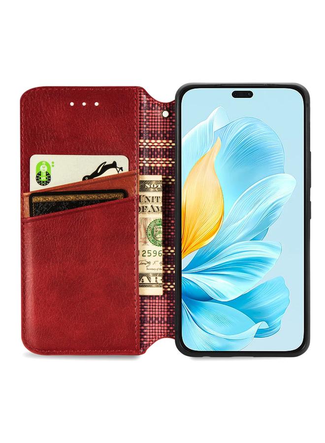 اس-توب جراب هاتف Honor 200 Lite Global Cubic Grid مصنوع من الجلد المغناطيسي المضغوط - Image 3