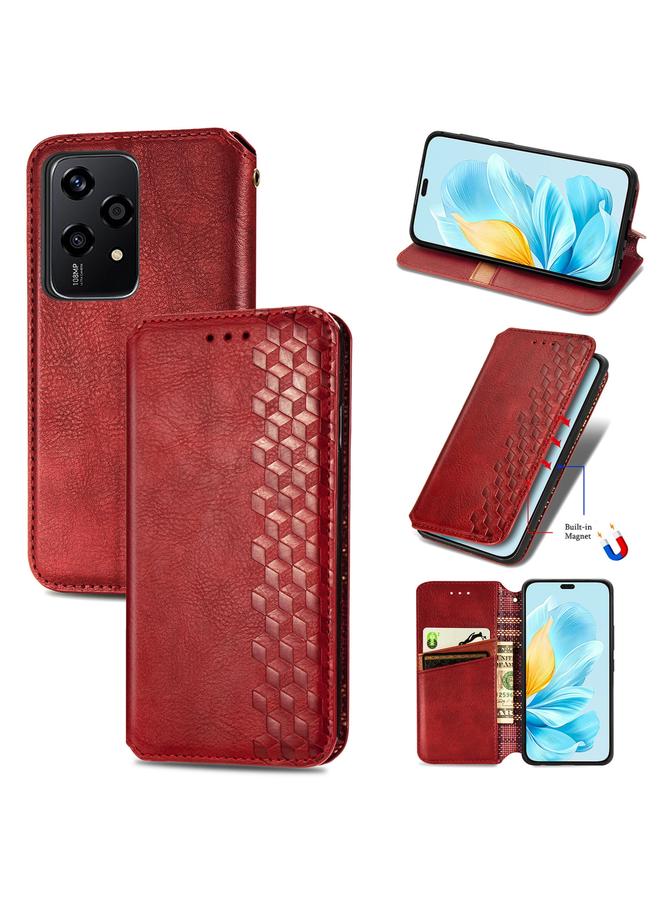 اس-توب جراب هاتف Honor 200 Lite Global Cubic Grid مصنوع من الجلد المغناطيسي المضغوط - Image 1