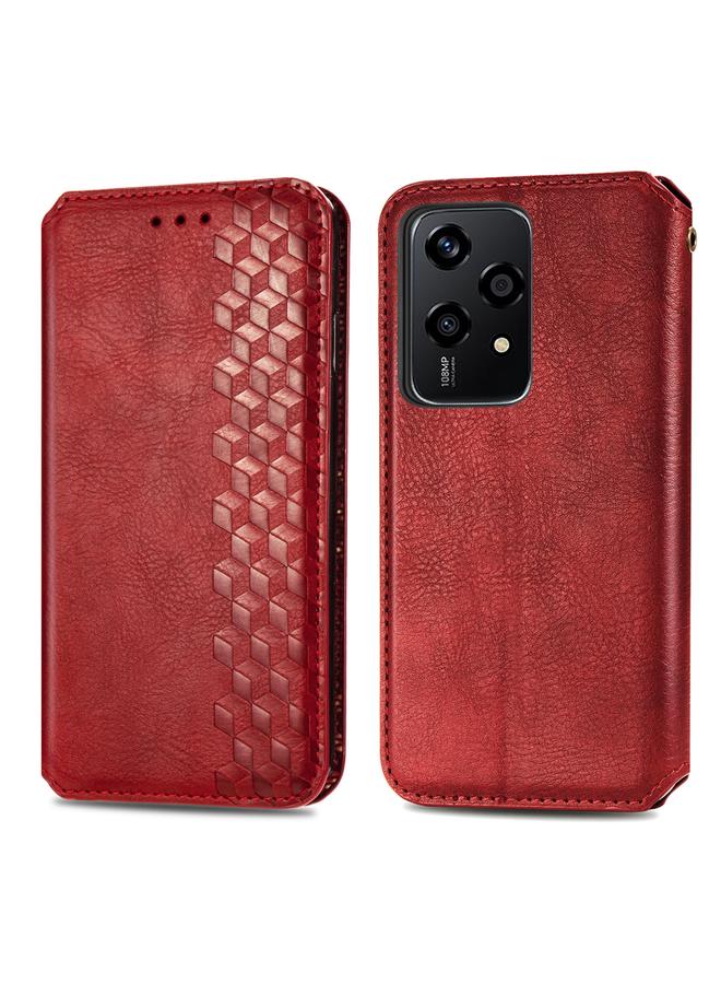 اس-توب جراب هاتف Honor 200 Lite Global Cubic Grid مصنوع من الجلد المغناطيسي المضغوط - Image 2