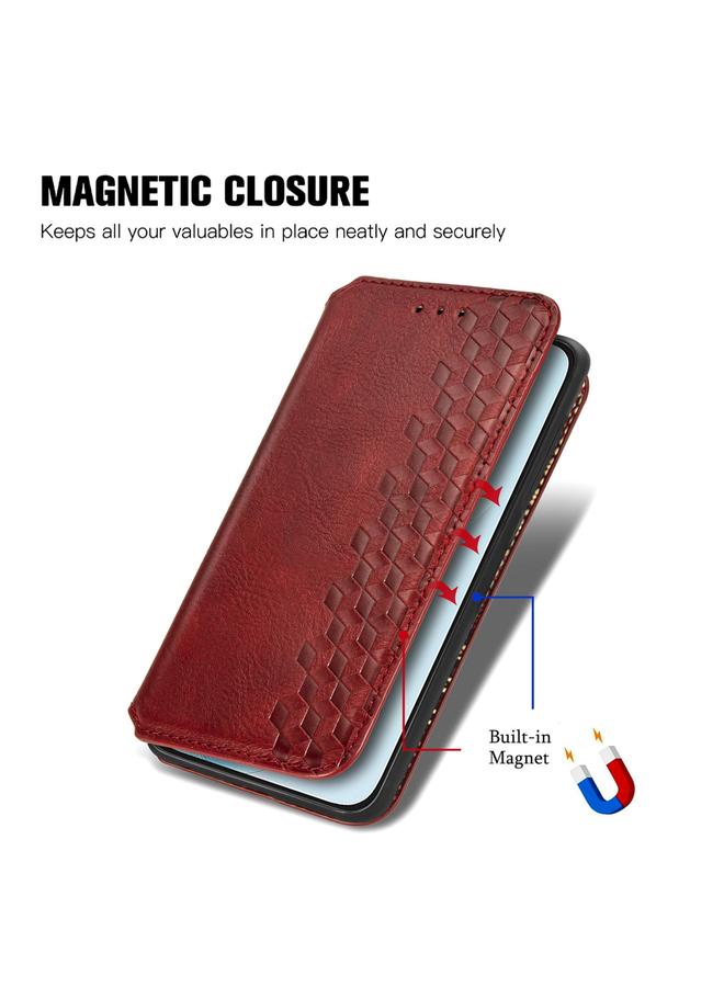 اس-توب جراب هاتف Honor 200 Lite Global Cubic Grid مصنوع من الجلد المغناطيسي المضغوط - Image 5