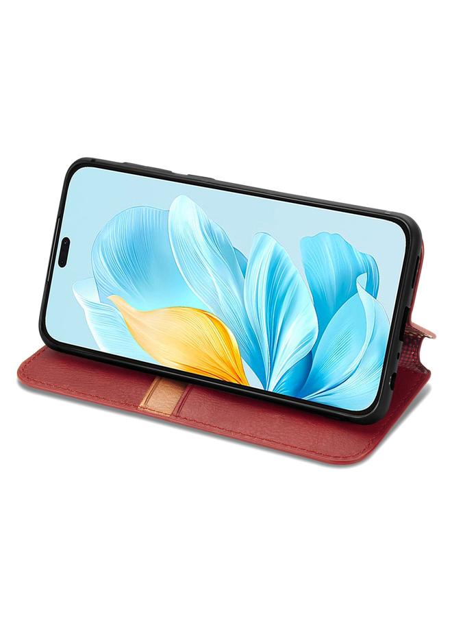 اس-توب جراب هاتف Honor 200 Lite Global Cubic Grid مصنوع من الجلد المغناطيسي المضغوط - Image 4