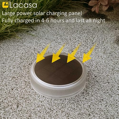 Lacasa 4-Pack Solar Deck Lights Outdoor Waterproof LED, Garden Step Lights Solar Powered Driveway Dock Lights Marine, Dusk to Dawn Lighting for Yard Patio Pathway, Round, Warm White - Image 2