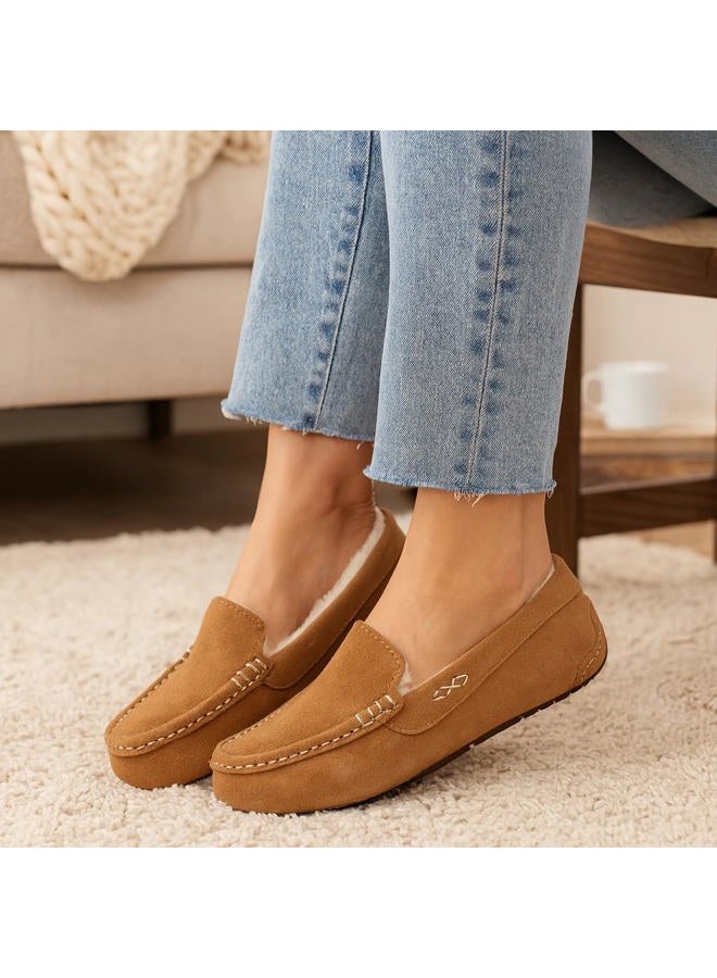 Project Cloud 100% Genuine Leather Slippers for Women - Fur Lined Outdoor Slippers for Women Footwear with Memory Foam - Stylish Womens Moccasin (Cathi), Chestnut, 11 - Image 2
