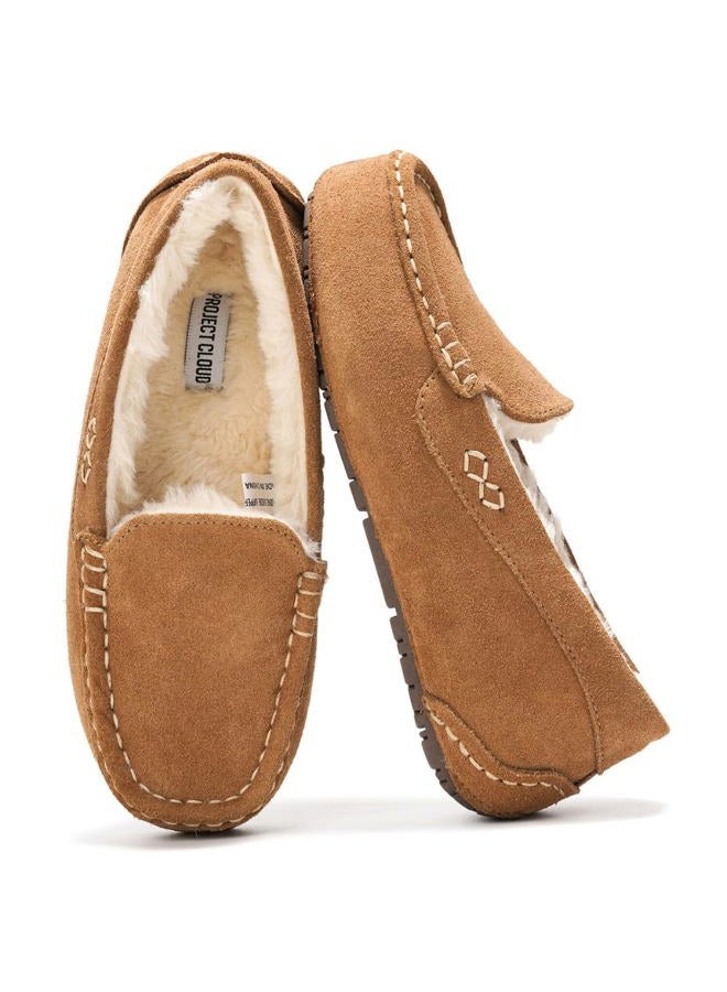 Project Cloud 100% Genuine Leather Slippers for Women - Fur Lined Outdoor Slippers for Women Footwear with Memory Foam - Stylish Womens Moccasin (Cathi), Chestnut, 11 - Image 1