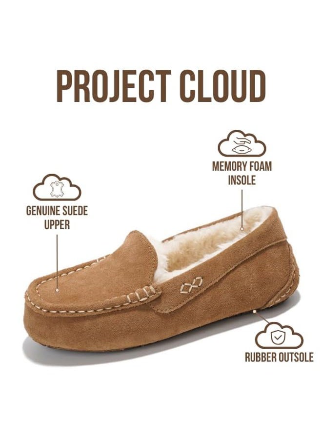 Project Cloud 100% Genuine Leather Slippers for Women - Fur Lined Outdoor Slippers for Women Footwear with Memory Foam - Stylish Womens Moccasin (Cathi), Chestnut, 11 - Image 3