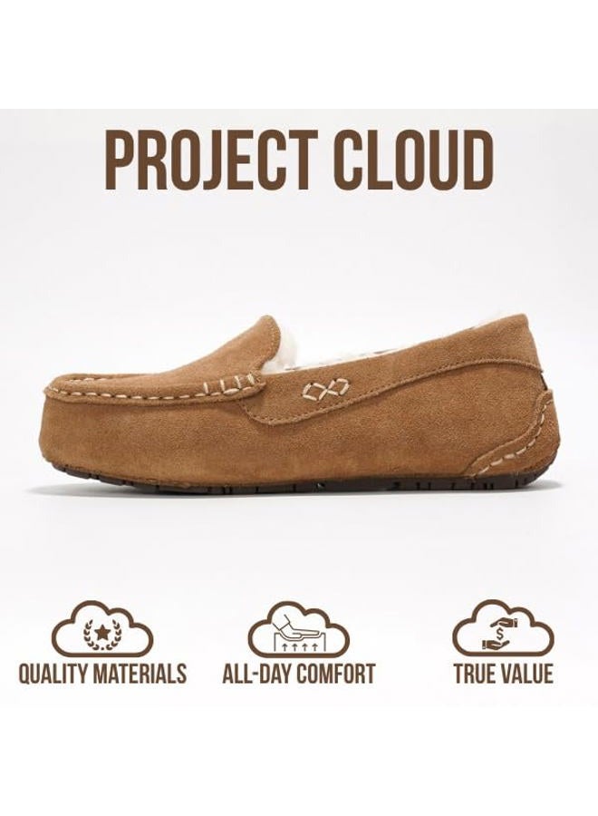 Project Cloud 100% Genuine Leather Slippers for Women - Fur Lined Outdoor Slippers for Women Footwear with Memory Foam - Stylish Womens Moccasin (Cathi), Chestnut, 11 - Image 4