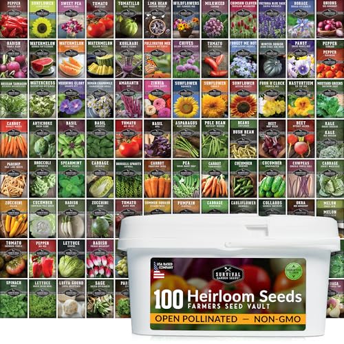 SURVIVAL GARDEN SEEDS Survival Seed Vault Kit – 100 Packs of Heirloom Vegetable Seeds for Planting – Non-GMO Vegetables, Fruits, Herbs – Farmer Kit to Grow Food for Long-Term Emergency Storage – Survival Garden Seeds - Image 1