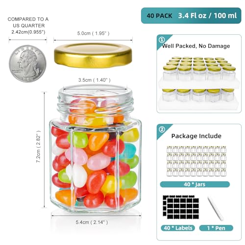 Ritayedet 40 Pack Small Glass Honey Jars with Lids for Wedding Favor, Baby Showers, 3 Oz Airtight Glass Canning Jars with Lids, Candle Jars for Spice, Candy, Jam, Waterproof Stickers - Image 5