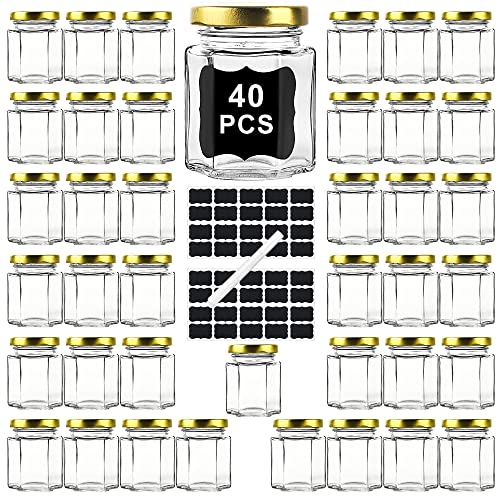 Ritayedet 40 Pack Small Glass Honey Jars with Lids for Wedding Favor, Baby Showers, 3 Oz Airtight Glass Canning Jars with Lids, Candle Jars for Spice, Candy, Jam, Waterproof Stickers - Image 1
