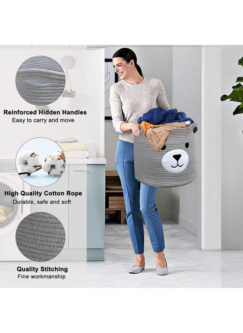 ALBY Alby wown Laundry Hamper Cotton Rope Basket with Handle Baby Laundry Basket for Blankets Clothes Dog Toy Basket Kids Toy Storage Basket for Living Room Laundry 158 D x138 H Gray  - Image 3