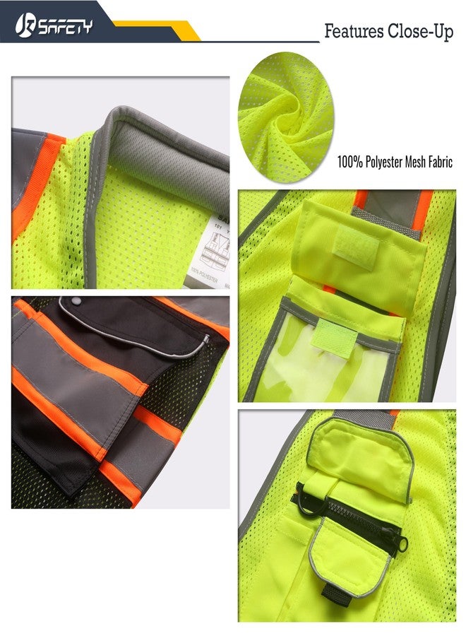 JKSafety سترة أمان عالية الوضوح من JKSafety، فئة 2، 9 جيوب، سترات أمان شبكية عاكسة عالية الوضوح للرجال والنساء، ياقة مبطنة، معدات عمل متعددة الاستخدامات، معدات حماية شخصية، متوافقة مع معايير ANSI/ISEA (101-Y أسود، مقاس XL). - Image 2