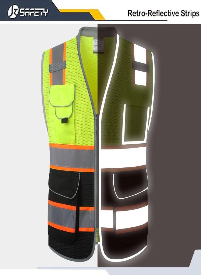 JKSafety سترة أمان عالية الوضوح من JKSafety، فئة 2، 9 جيوب، سترات أمان شبكية عاكسة عالية الوضوح للرجال والنساء، ياقة مبطنة، معدات عمل متعددة الاستخدامات، معدات حماية شخصية، متوافقة مع معايير ANSI/ISEA (101-Y أسود، مقاس XL). - Image 3