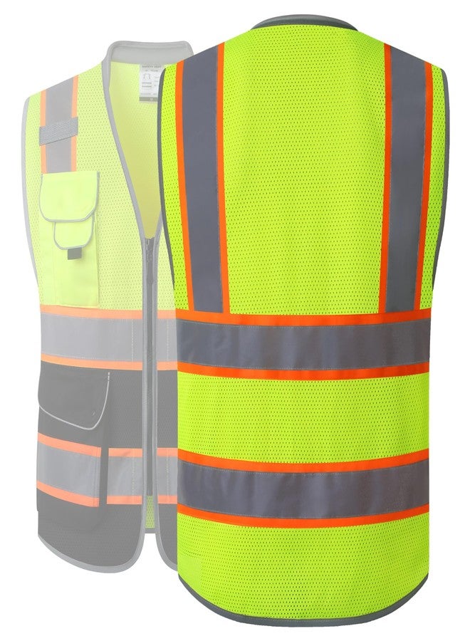 JKSafety سترة أمان عالية الوضوح من JKSafety، فئة 2، 9 جيوب، سترات أمان شبكية عاكسة عالية الوضوح للرجال والنساء، ياقة مبطنة، معدات عمل متعددة الاستخدامات، معدات حماية شخصية، متوافقة مع معايير ANSI/ISEA (101-Y أسود، مقاس XL). - Image 5