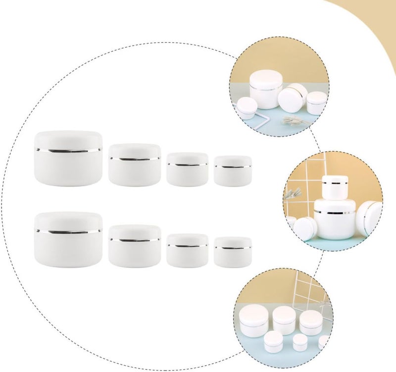 8pcs Refillable Facial Cream Boxes Set 20g 30g 50g 100g White Silver Edge Pp Portable Cosmetic Sample Containers for Travel and Daily Lotion Storage - Image 3