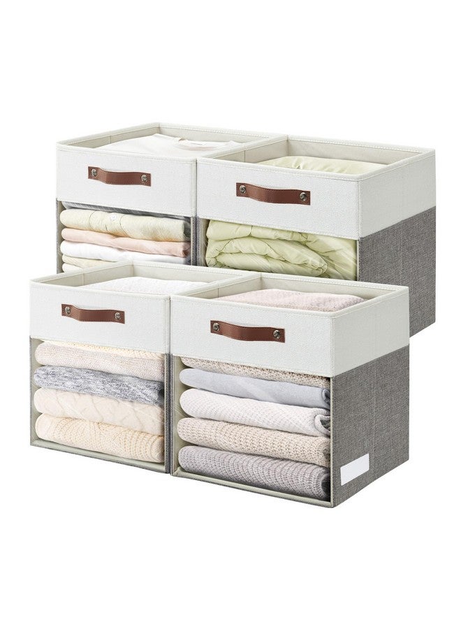 Bagnizer Storage Cubes, 4 Pack Linen Foldable Storage Bins (13 x 13 inch) with Clear Window and Handles, Fabric Organizer for Shelf Closet, Clothes, Books - Image 1