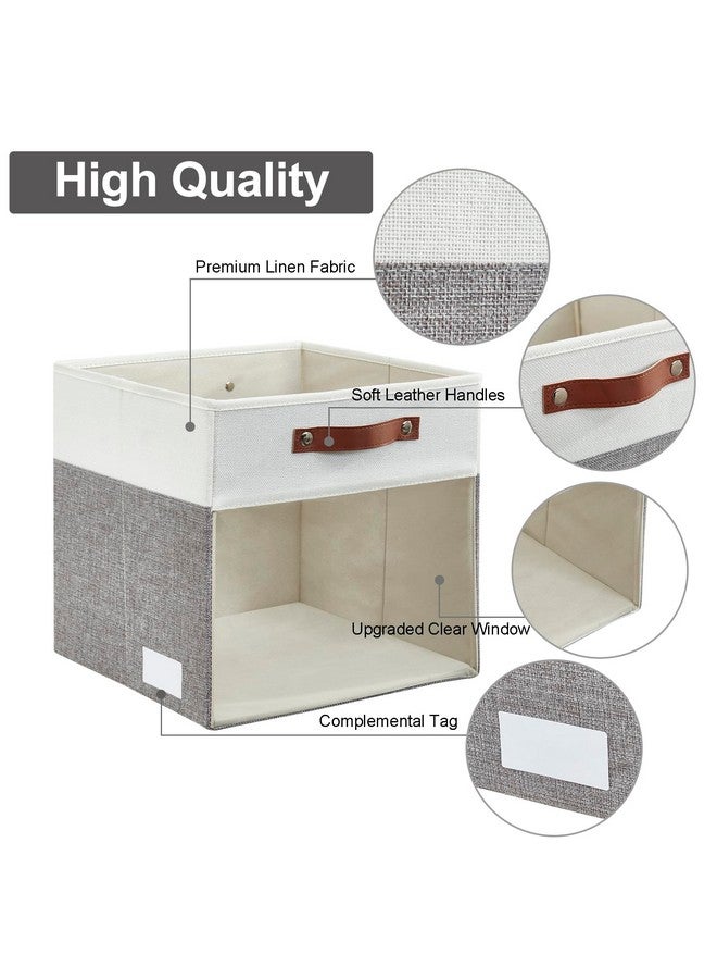 Bagnizer Storage Cubes, 4 Pack Linen Foldable Storage Bins (13 x 13 inch) with Clear Window and Handles, Fabric Organizer for Shelf Closet, Clothes, Books - Image 4