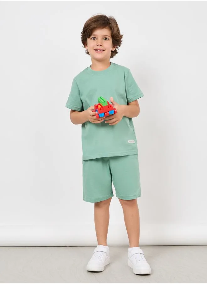 Styli Solid Round Neck T-Shirt & Shorts Set