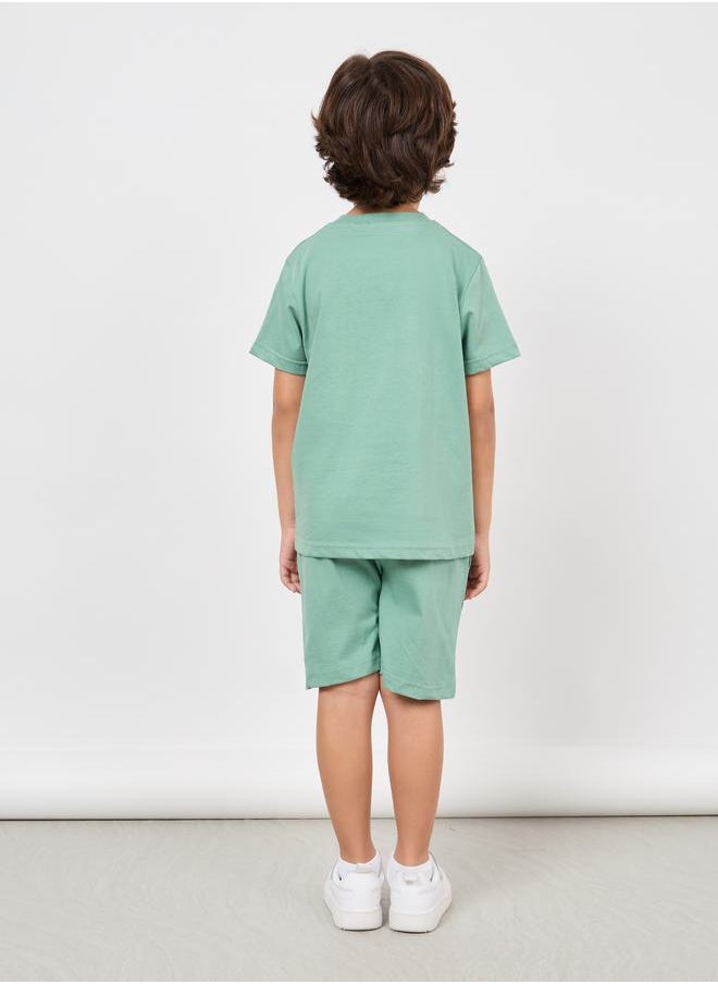Styli Solid Round Neck T-Shirt & Shorts Set  - Image 4