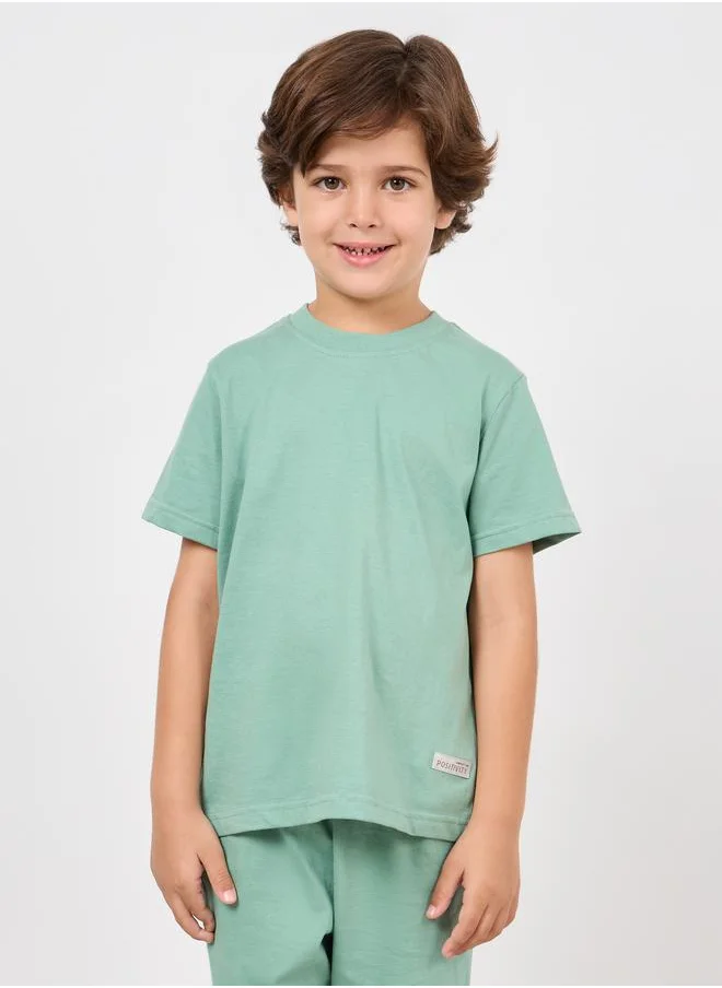 Styli Solid Round Neck T-Shirt & Shorts Set
