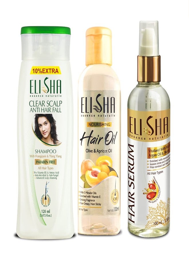Elisha Complete Hair Care Combo Pack (Anti Hairfall Shampoo + Olive & Apricot Hair oil + Hair Serum) - 3 Pcs - Image 1