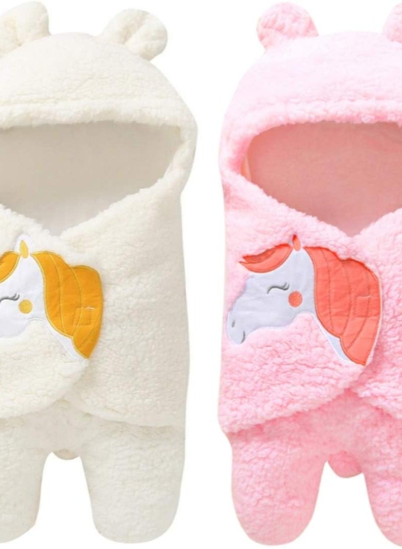 BRANDONN Newborn Baby Blanket Wrapper Premium Unicorn Design White Pink Combo of 2 White, Pink - Image 1