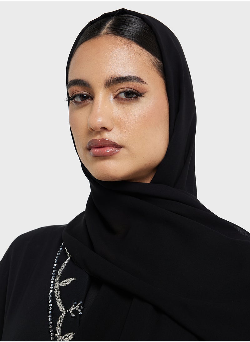 hayas closet V-Neck Embroidered  Flared Sleeve Abaya  - Image 4