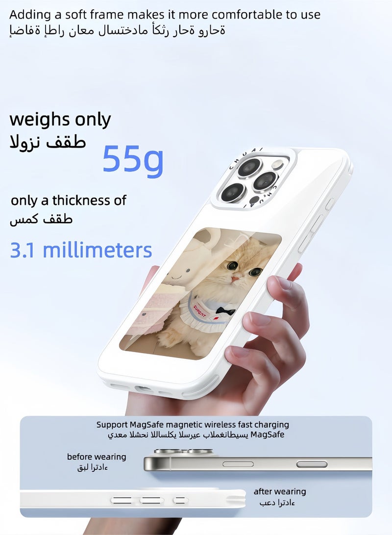Enhance your iPhone experience with Chuaire's 4.0-inch AI smart display phone case, which is the ultimate customized MagSafe accessory for iPhone! This innovative mobile phone case uses a 4.0-inch high-definition 237dpi electronic ink screen and uses zero-power NFC technology to support one-button screen mirroring and unlimited photo switching. You can instantly display your favorite Taylor Swift photos, family memories, pet photos or customized designs without power consumption or extra charging. - Image 4