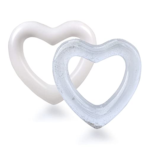 Blublu Park 2 Pcs Inflatable Heart Pool Float 473 x 394 Inch Sweet Love Swim Rings Float Loungers Tube for Summer Water Fun Beach Party Toys for AdultsLight White Milky White - Image 1