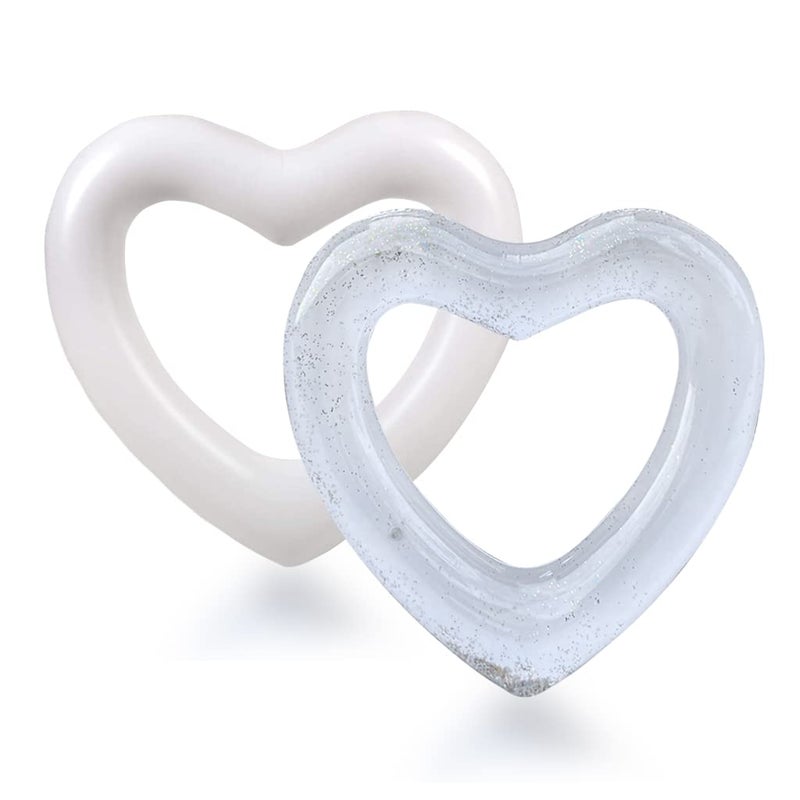 Blublu Park 2 Pcs Inflatable Heart Pool Float 473 x 394 Inch Sweet Love Swim Rings Float Loungers Tube for Summer Water Fun Beach Party Toys for AdultsLight White Milky White - Image 2