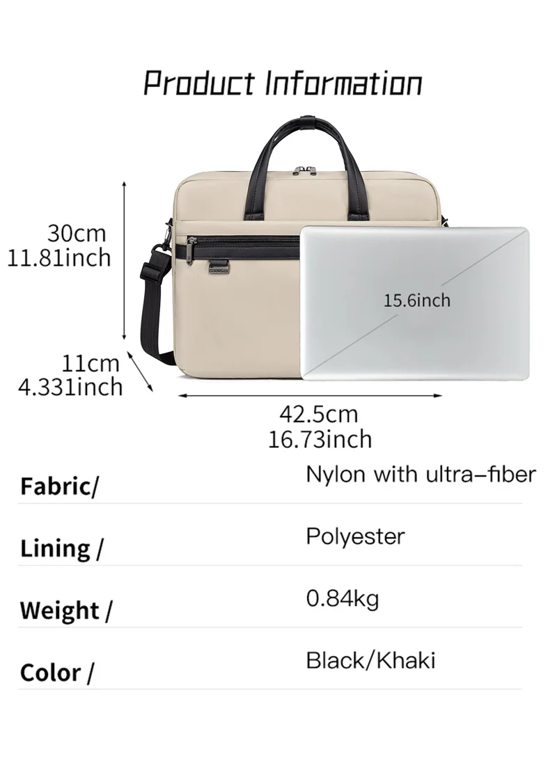 Arctic Hunter Beige Office Laptop Bag Water Resistant Anti-theft Messenger Bag 16.5 inch with Adjustable shoulder strap Cross Body Bag for Men and Women, GWB00849 - Khaki  | Best Price UAE