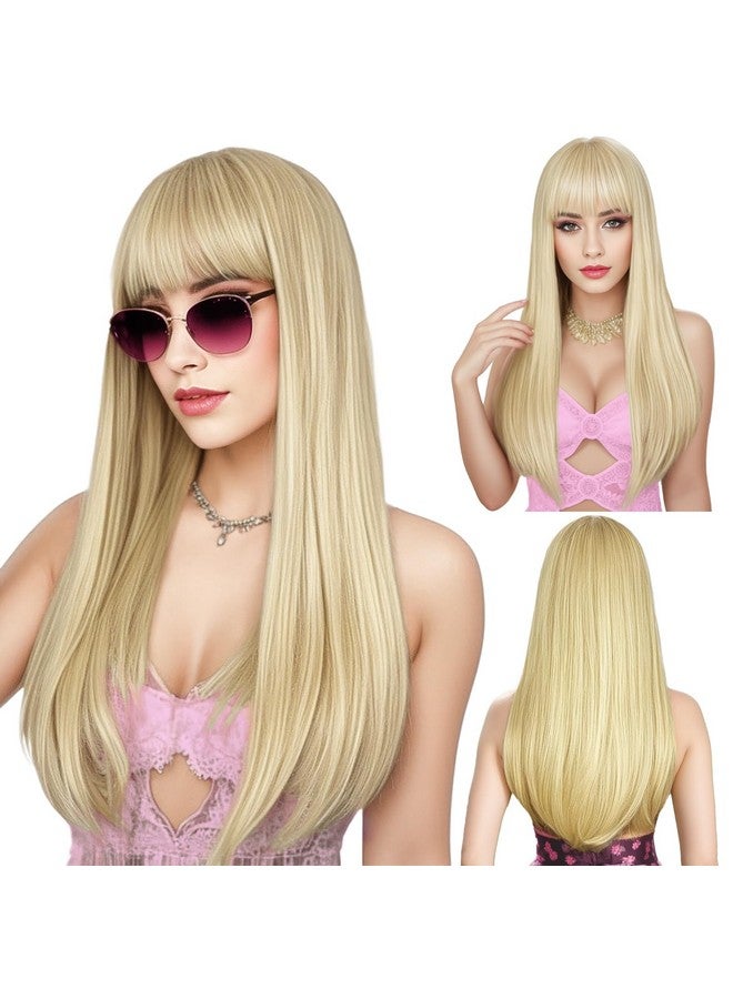 إنترانسد ستايلز أنماط Entranced 𝐁𝐥𝐨𝐧𝐝𝐞 𝐖𝐢𝐠 𝐰𝐢𝐭𝐡 𝐁𝐚𝐧𝐠𝐬 شعر مستعار طويل مستقيم للنساء شعر مستعار طبيعي شعر مستعار أشقر صناعي للفتيات يوميا حفلة الهالوين شعر مستعار كوسبلاي 22 بوصة - Image 1