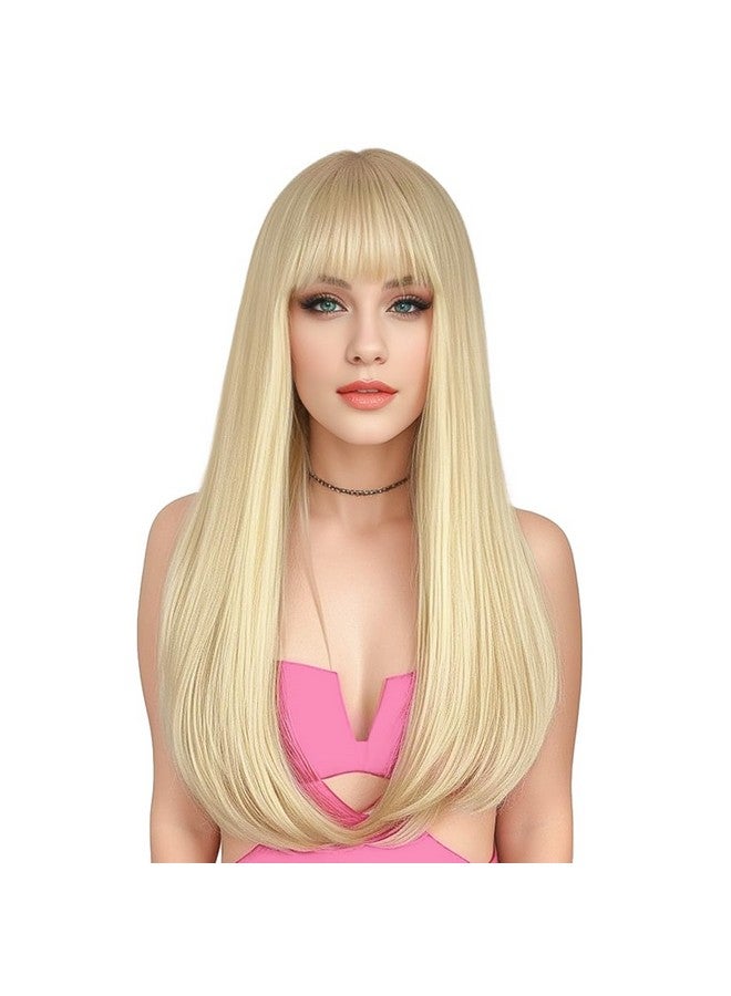 إنترانسد ستايلز أنماط Entranced 𝐁𝐥𝐨𝐧𝐝𝐞 𝐖𝐢𝐠 𝐰𝐢𝐭𝐡 𝐁𝐚𝐧𝐠𝐬 شعر مستعار طويل مستقيم للنساء شعر مستعار طبيعي شعر مستعار أشقر صناعي للفتيات يوميا حفلة الهالوين شعر مستعار كوسبلاي 22 بوصة - Image 4